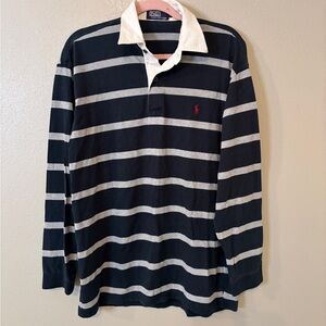 Polo by Ralph Lauren Rugby Navy and White Striped long sleeve Shirt size XL Y2K